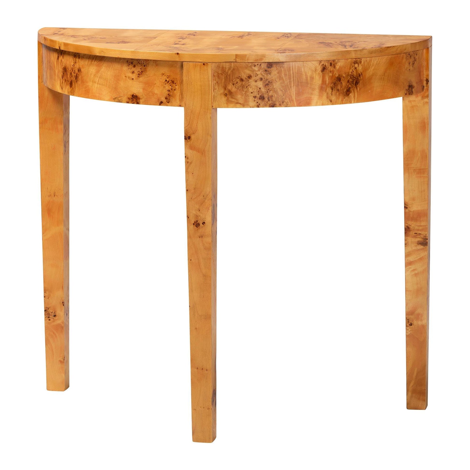 bali & pari Jihan Modern and Contemporary Natural Real Burl Wood Half-Moon Console Table FredCo