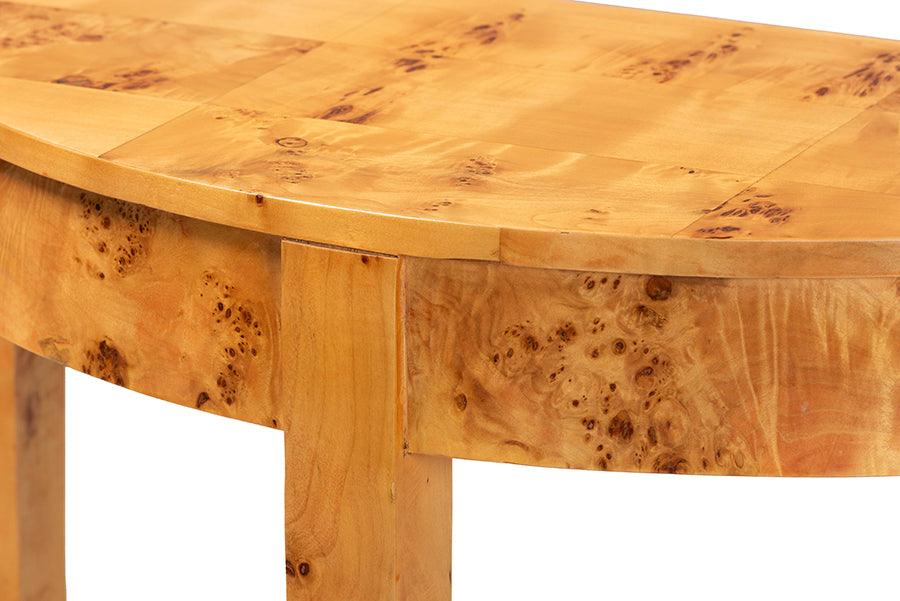 bali & pari Jihan Modern and Contemporary Natural Real Burl Wood Half-Moon Console Table FredCo