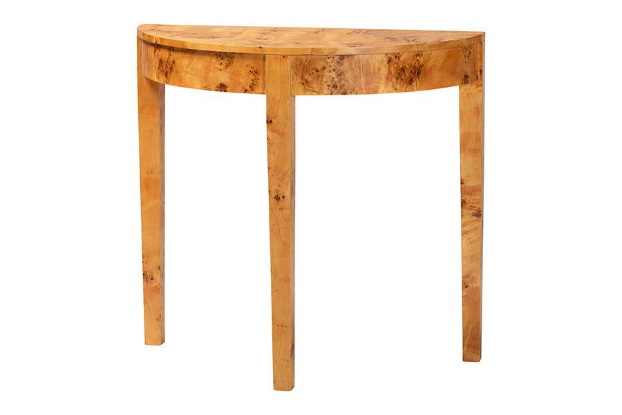 bali & pari Jihan Modern and Contemporary Natural Real Burl Wood Half-Moon Console Table FredCo