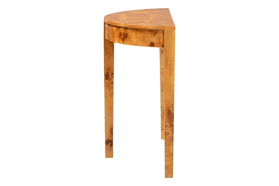 bali & pari Jihan Modern and Contemporary Natural Real Burl Wood Half-Moon Console Table FredCo