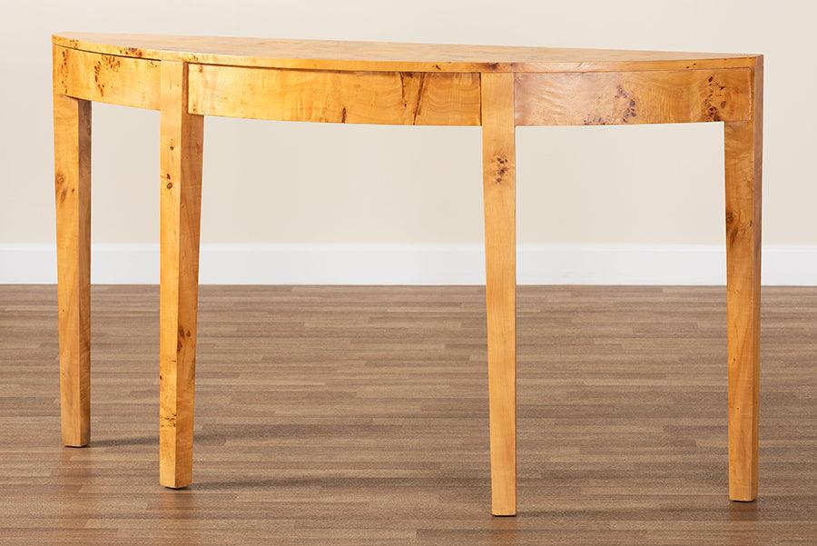 bali & pari Jihan Modern and Contemporary Natural Real Burl Wood Half-Moon Large Console Table FredCo