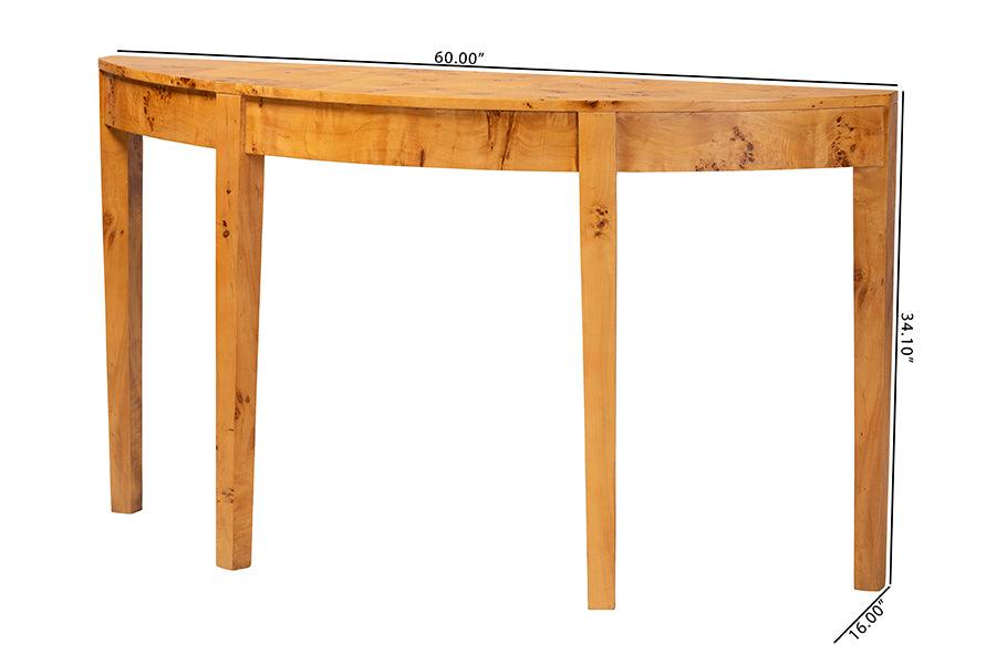 bali & pari Jihan Modern and Contemporary Natural Real Burl Wood Half-Moon Large Console Table FredCo