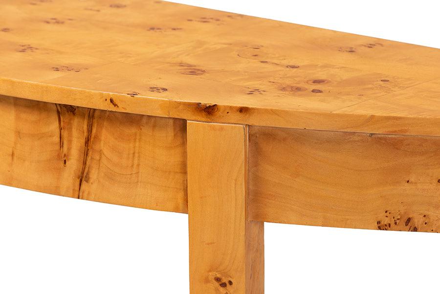 bali & pari Jihan Modern and Contemporary Natural Real Burl Wood Half-Moon Large Console Table FredCo
