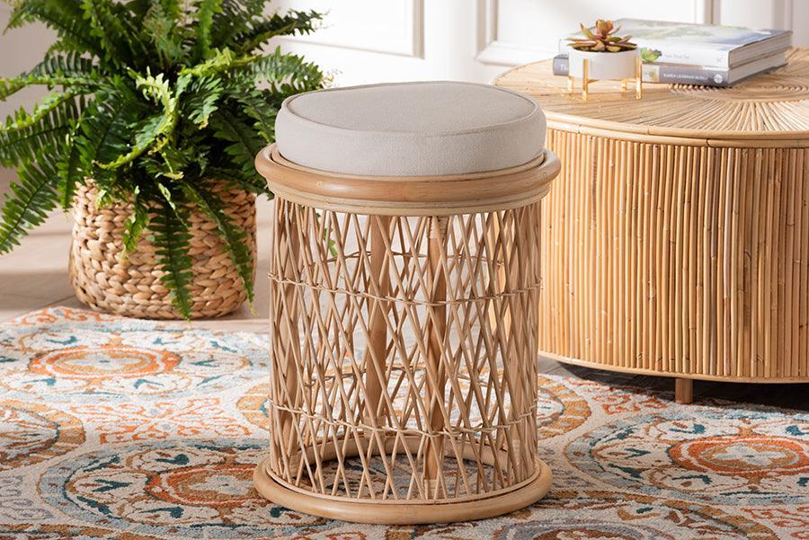 bali & pari Junius Bohemian Natural Rattan Ottoman Footstool FredCo