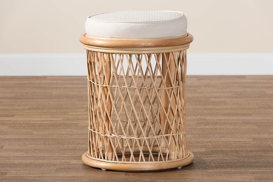 bali & pari Junius Bohemian Natural Rattan Ottoman Footstool FredCo