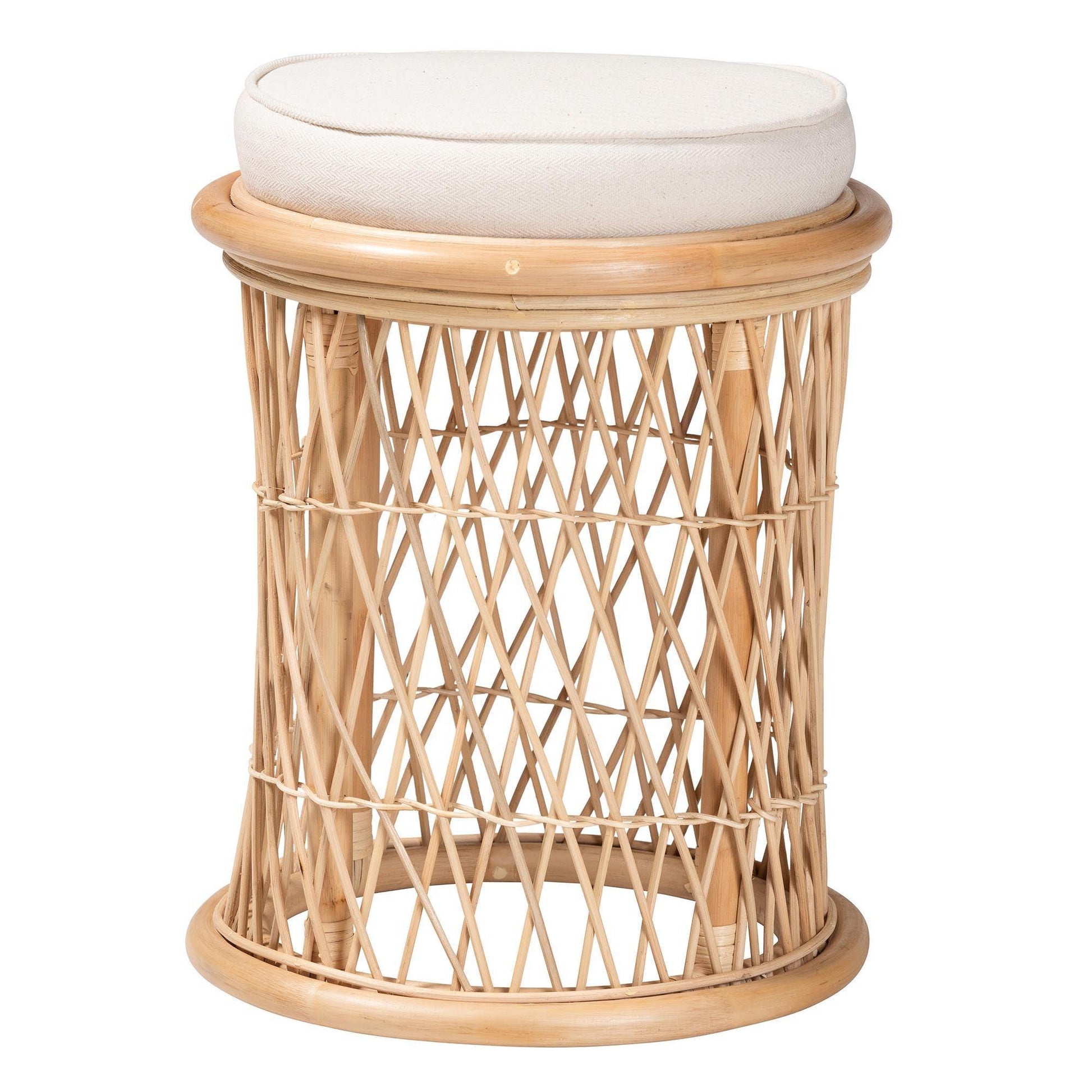 bali & pari Junius Bohemian Natural Rattan Ottoman Footstool FredCo