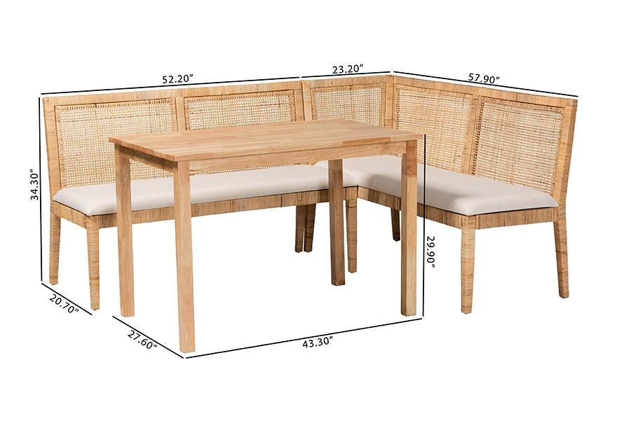 bali & pari Kalimantan Bohemian Light Honey Rattan 3-Piece Dining Nook Set FredCo