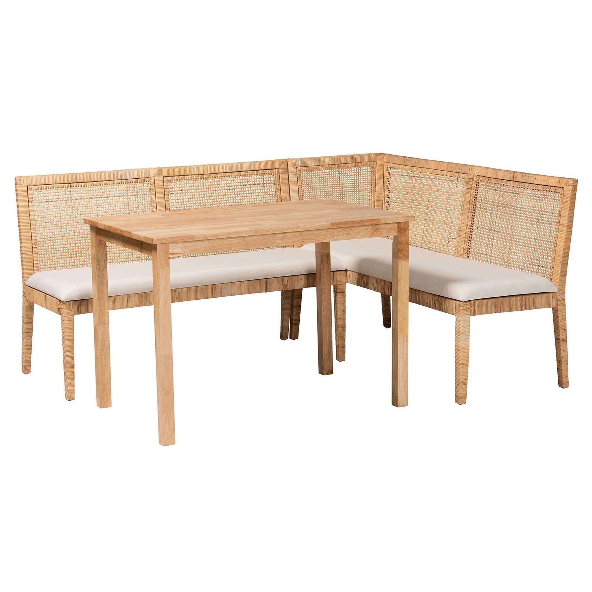 bali & pari Kalimantan Bohemian Light Honey Rattan 3-Piece Dining Nook Set FredCo