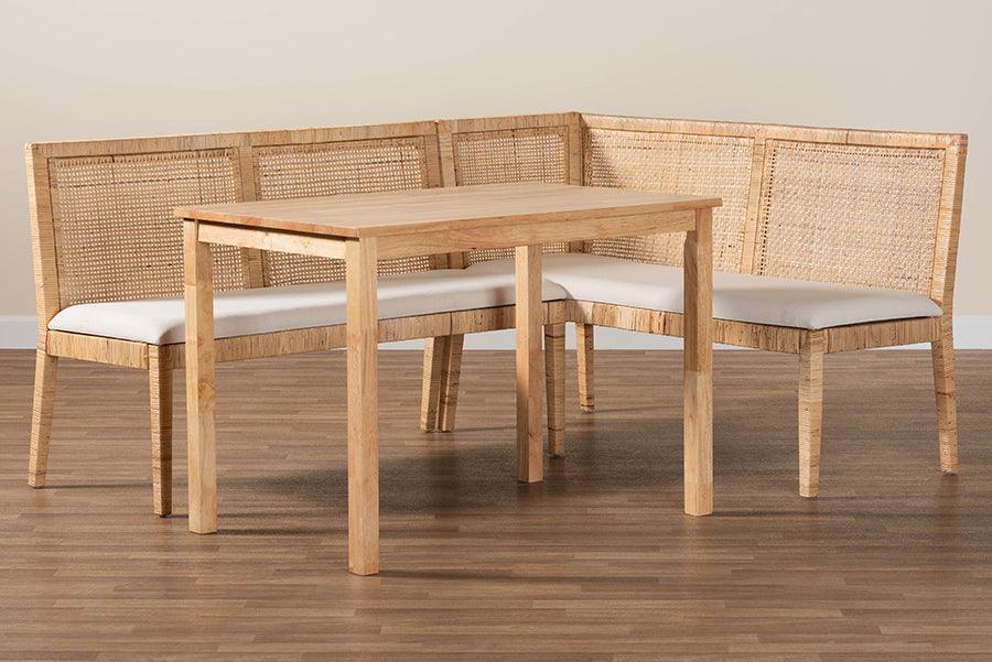 bali & pari Kalimantan Bohemian Light Honey Rattan 3-Piece Dining Nook Set FredCo
