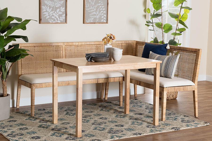 bali & pari Kalimantan Bohemian Light Honey Rattan 3-Piece Dining Nook Set FredCo