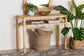 bali & pari Kalimantan Bohemian Light Honey Rattan and Acacia Wood Console Table FredCo