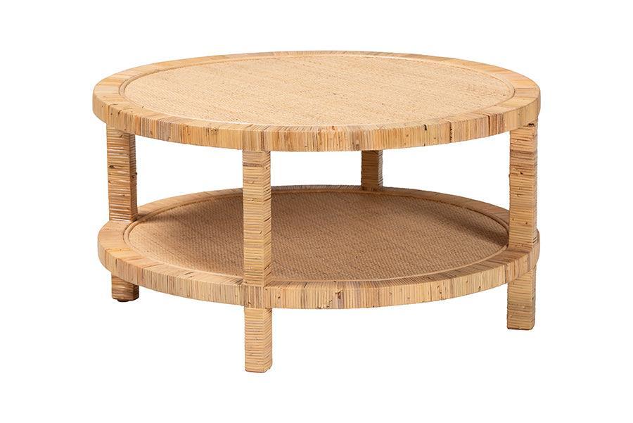 bali & pari Kalimantan Bohemian Light Honey Rattan and Mahogany Wood Coffee Table FredCo