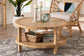 bali & pari Kalimantan Bohemian Light Honey Rattan and Mahogany Wood Coffee Table FredCo