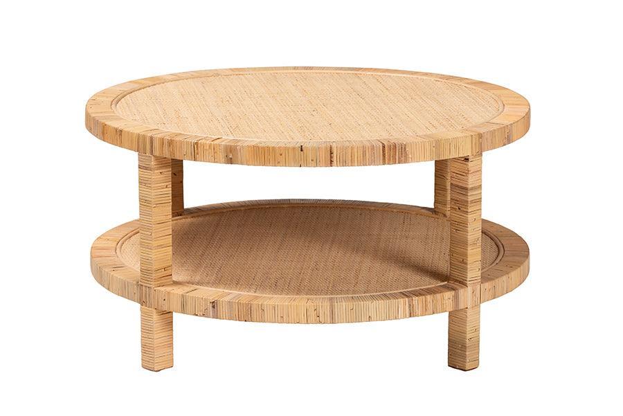 bali & pari Kalimantan Bohemian Light Honey Rattan and Mahogany Wood Coffee Table FredCo