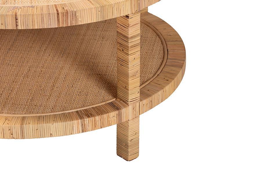 bali & pari Kalimantan Bohemian Light Honey Rattan and Mahogany Wood Coffee Table FredCo