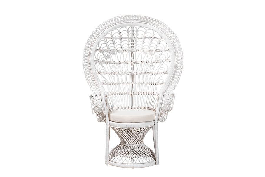 bali & pari Kallima Modern Bohemian White Natural Rattan Peacock Chair FredCo