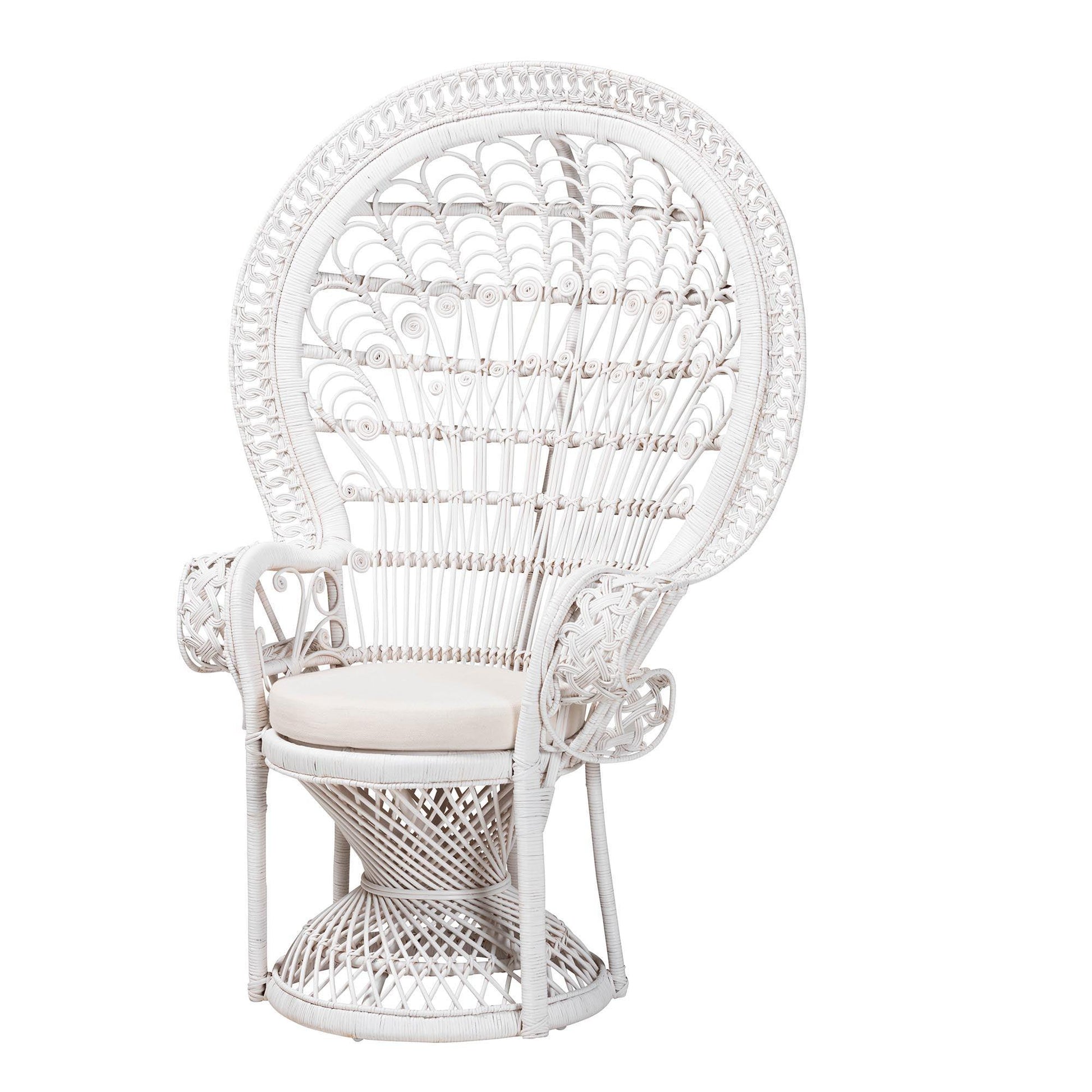 bali & pari Kallima Modern Bohemian White Natural Rattan Peacock Chair FredCo