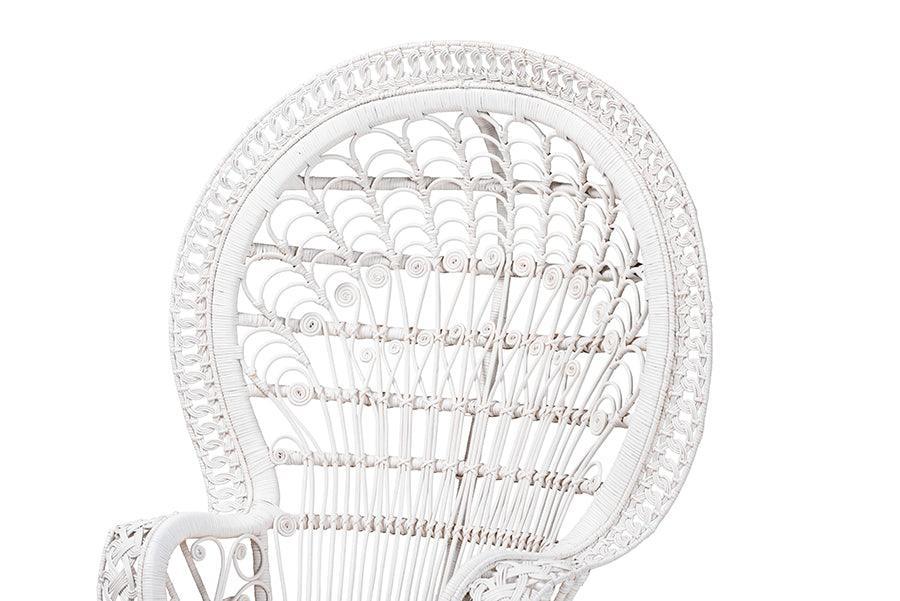 bali & pari Kallima Modern Bohemian White Natural Rattan Peacock Chair FredCo