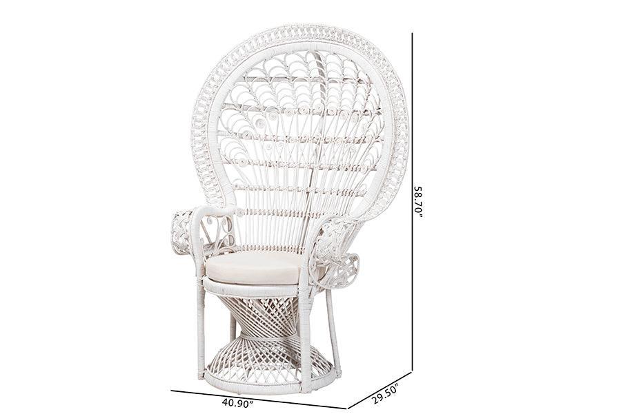 bali & pari Kallima Modern Bohemian White Natural Rattan Peacock Chair FredCo