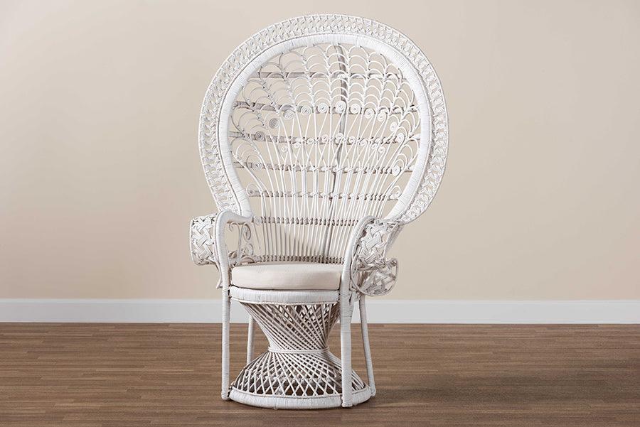 bali & pari Kallima Modern Bohemian White Natural Rattan Peacock Chair FredCo