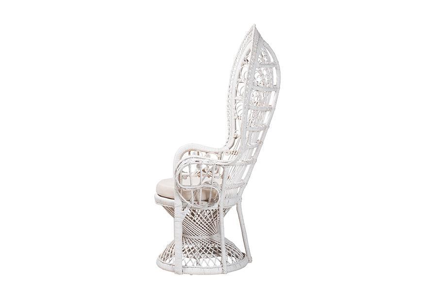 bali & pari Kallima Modern Bohemian White Natural Rattan Peacock Chair FredCo