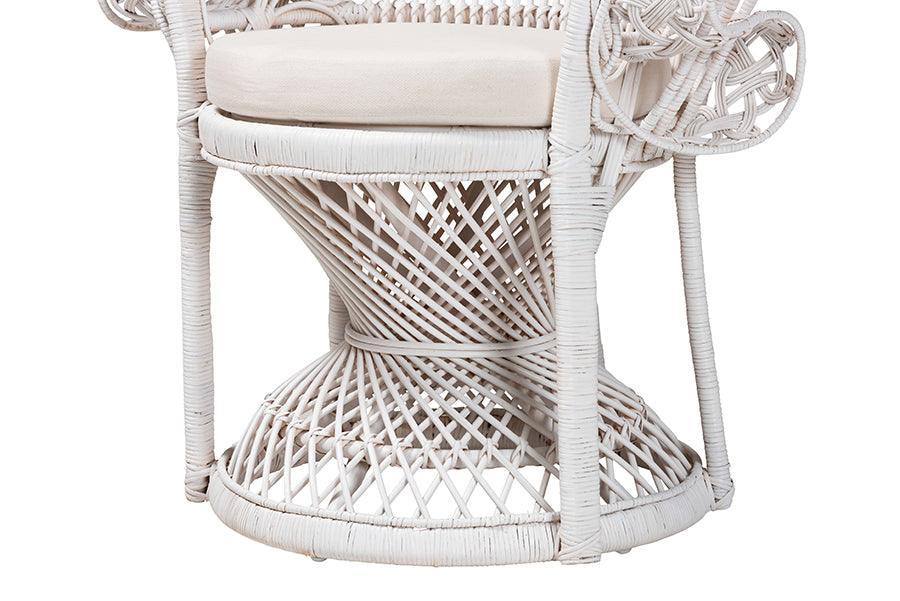bali & pari Kallima Modern Bohemian White Natural Rattan Peacock Chair FredCo