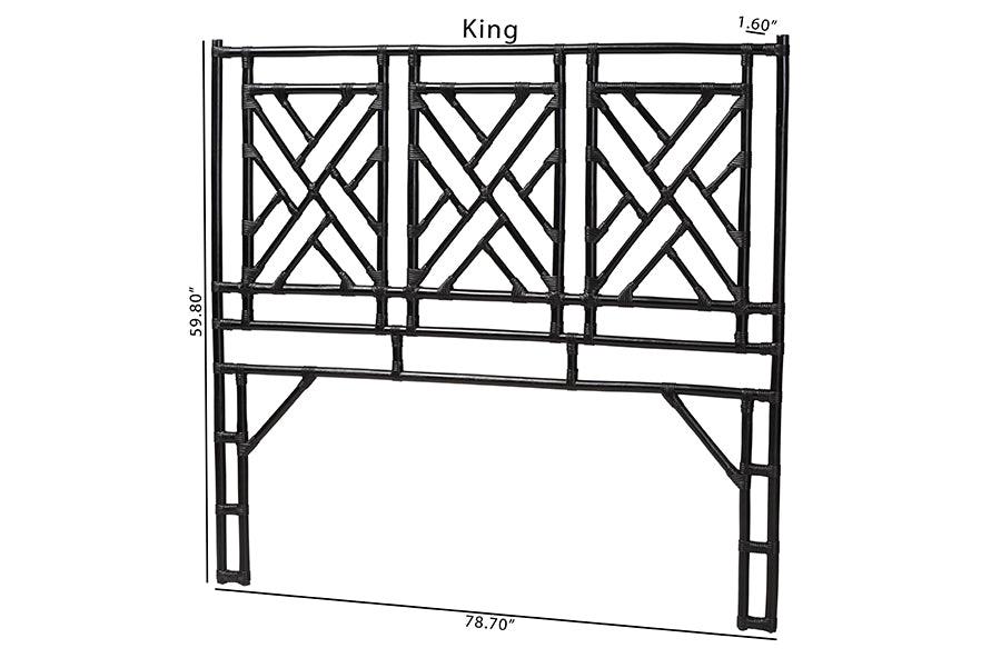 bali & pari Karavo Bohemian Black Natural Rattan King Size Standalone Headboard FredCo