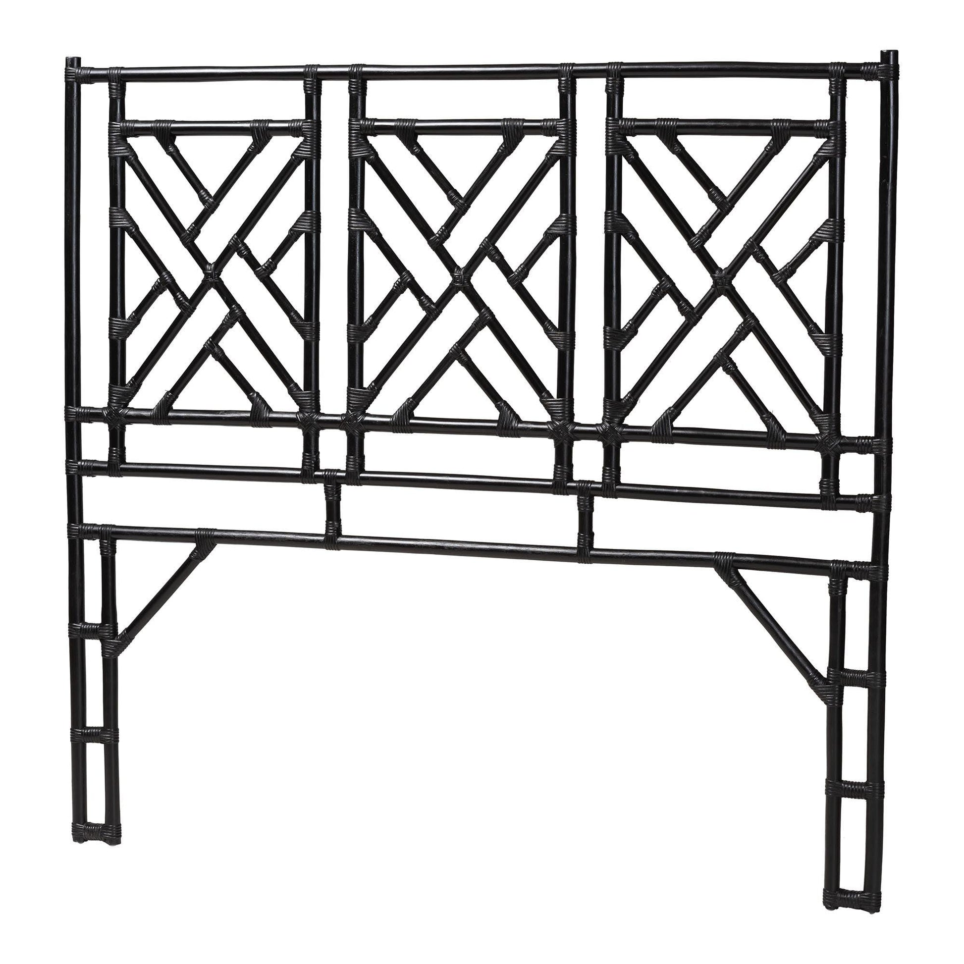 bali & pari Karavo Bohemian Black Natural Rattan King Size Standalone Headboard FredCo