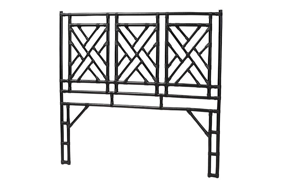 bali & pari Karavo Bohemian Black Natural Rattan King Size Standalone Headboard FredCo