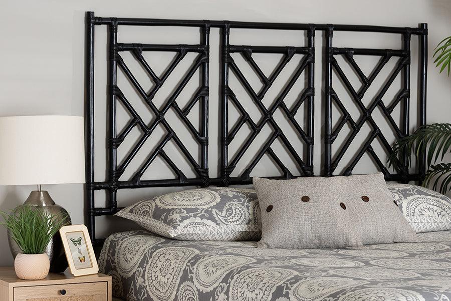 bali & pari Karavo Bohemian Black Natural Rattan King Size Standalone Headboard FredCo