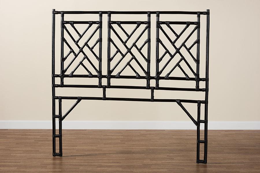 bali & pari Karavo Bohemian Black Natural Rattan Queen Size Standalone Headboard FredCo