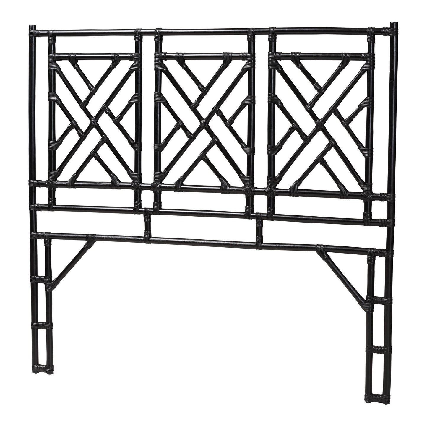 bali & pari Karavo Bohemian Black Natural Rattan Queen Size Standalone Headboard FredCo