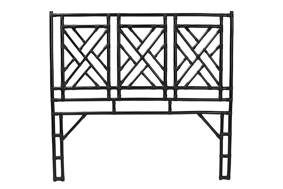 bali & pari Karavo Bohemian Black Natural Rattan Queen Size Standalone Headboard FredCo