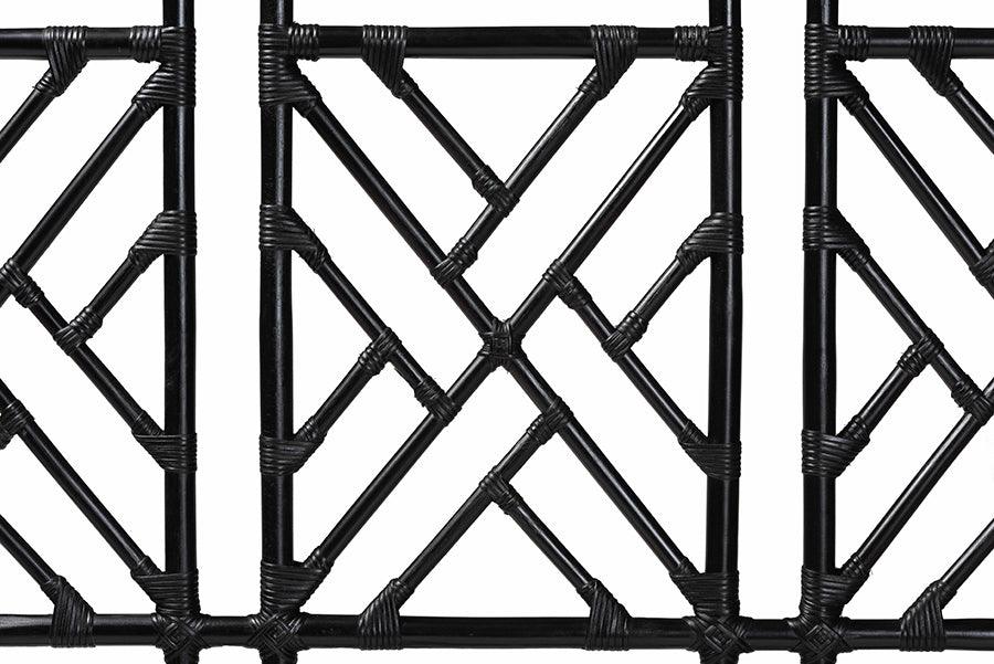 bali & pari Karavo Bohemian Black Natural Rattan Queen Size Standalone Headboard FredCo