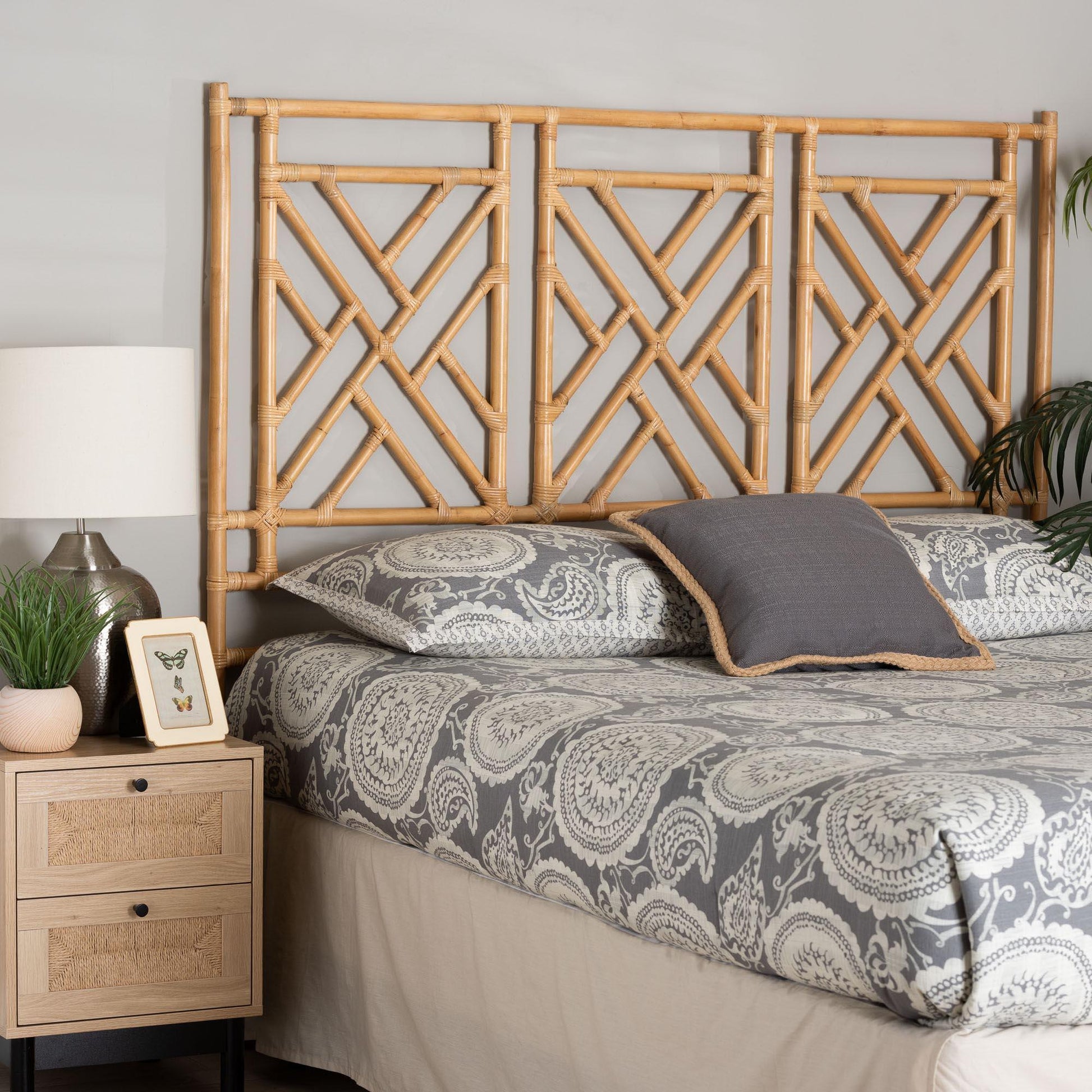bali & pari Karavo Bohemian Natural Rattan Queen Size Standalone Headboard FredCo