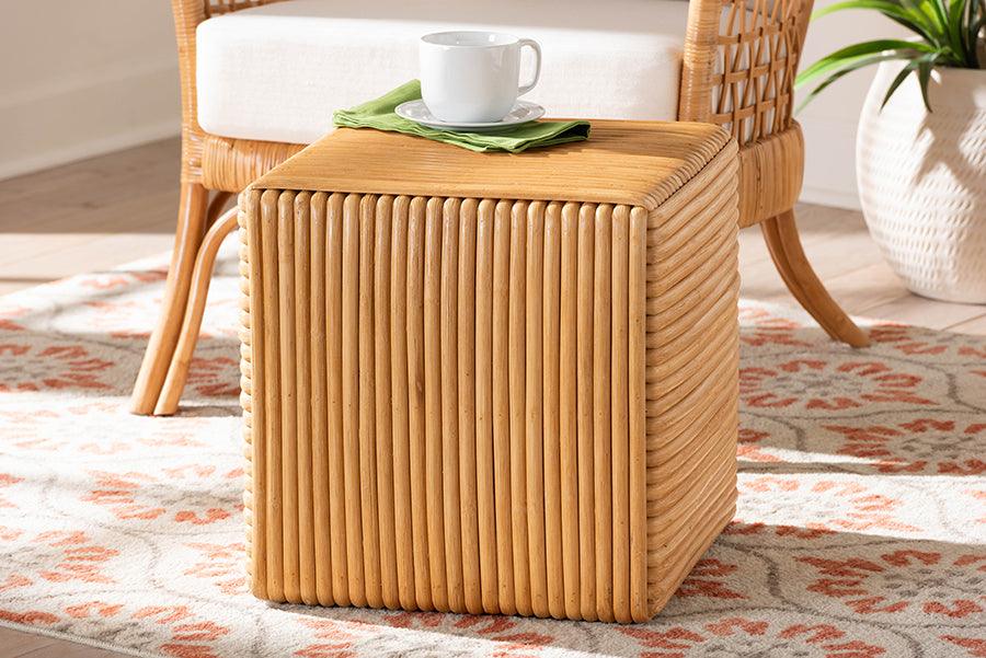 bali & pari Karina Bohemian Light Honey Rattan Footstool FredCo