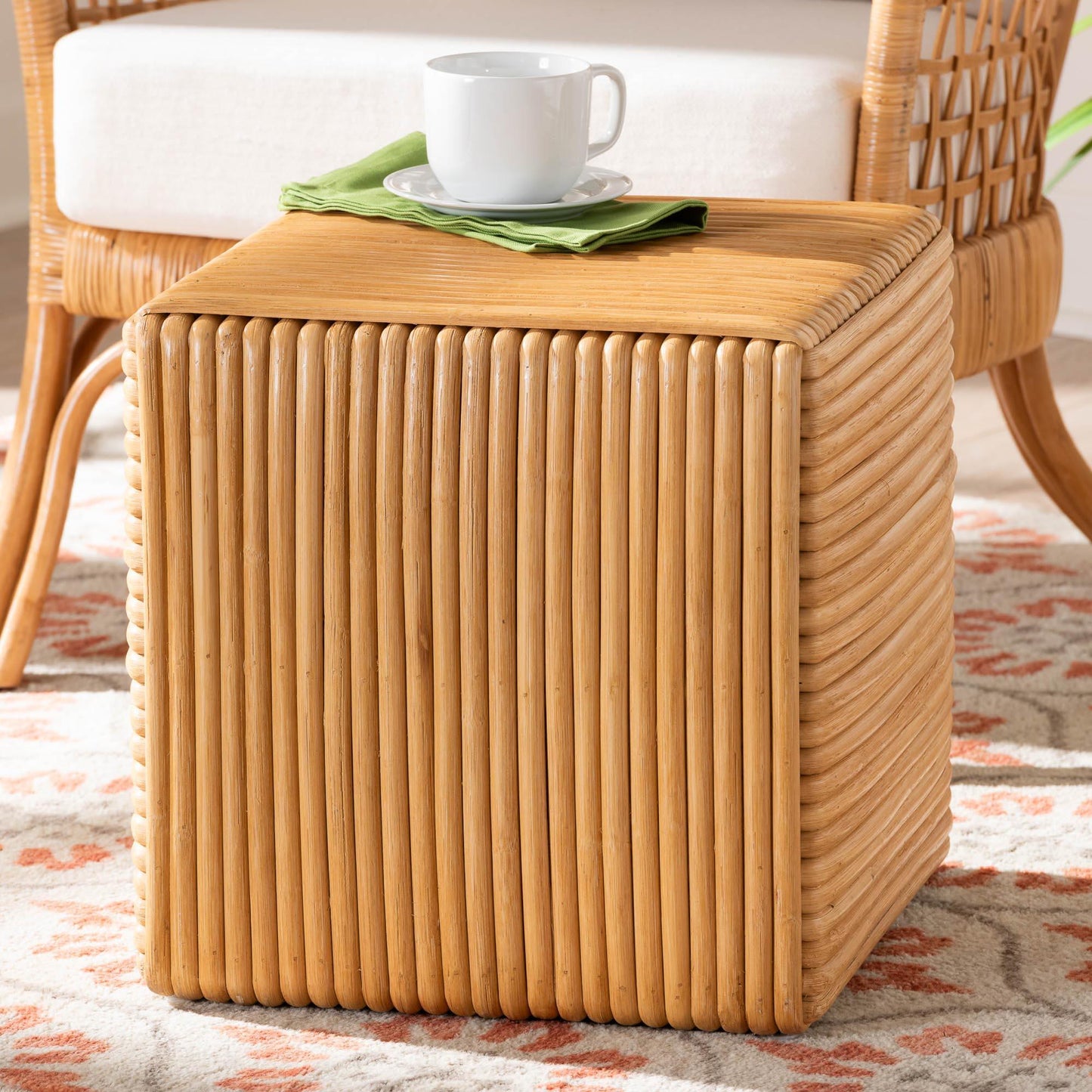 bali & pari Karina Bohemian Light Honey Rattan Footstool FredCo