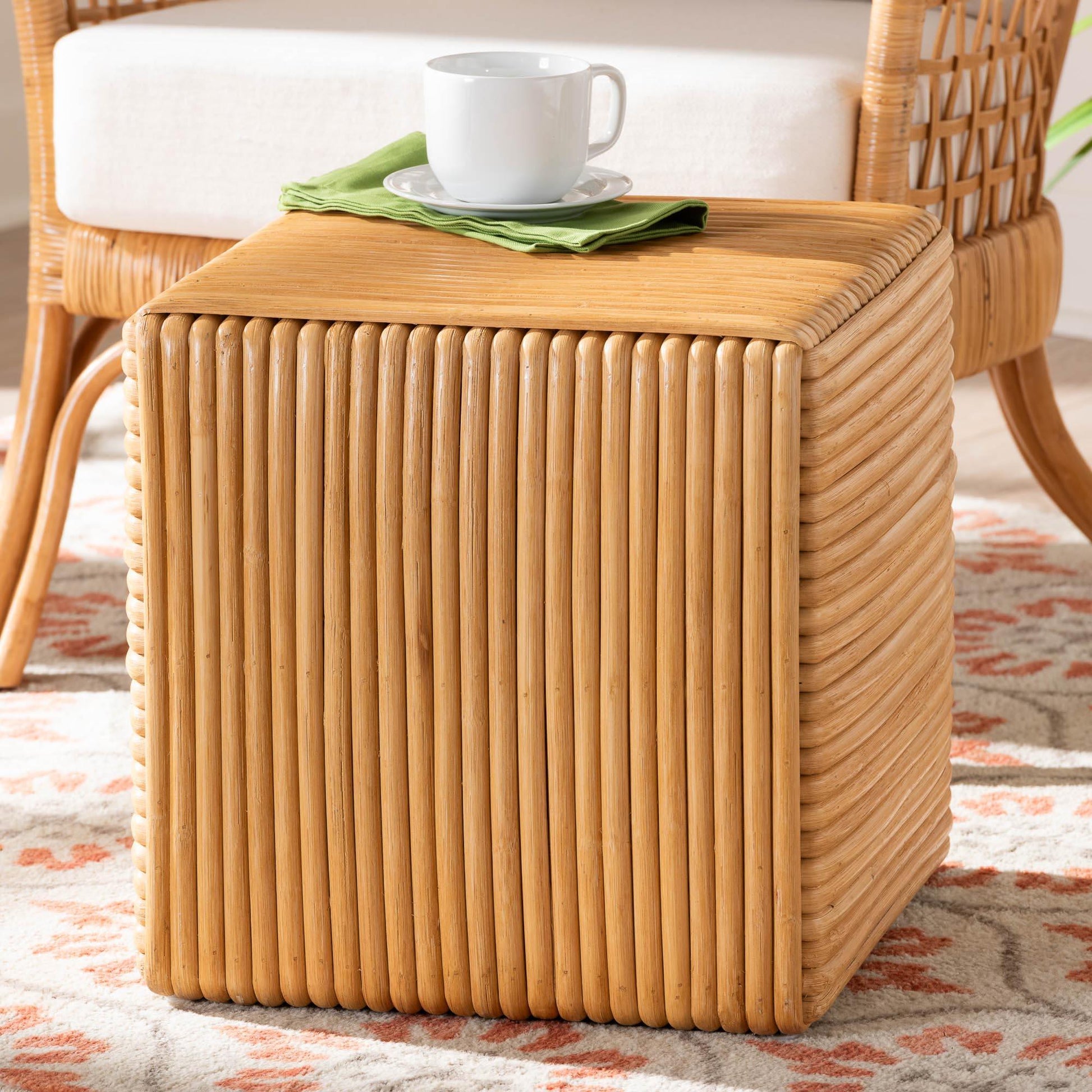 bali & pari Karina Bohemian Light Honey Rattan Footstool FredCo