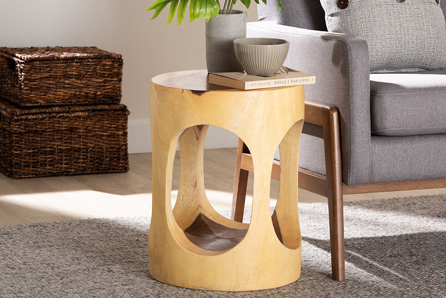 bali & pari Kaseko Hand-carved Suar Wood Side Table - Sculptural Accent Table with Open Work Design, Modern Boho Style for Living Room or Bedroom FredCo