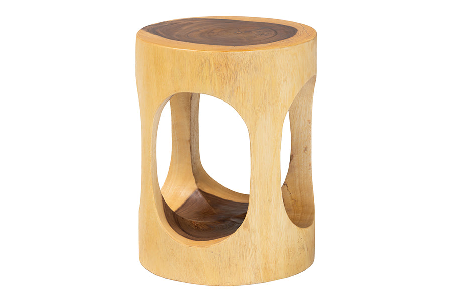 bali & pari Kaseko Hand-carved Suar Wood Side Table - Sculptural Accent Table with Open Work Design, Modern Boho Style for Living Room or Bedroom FredCo