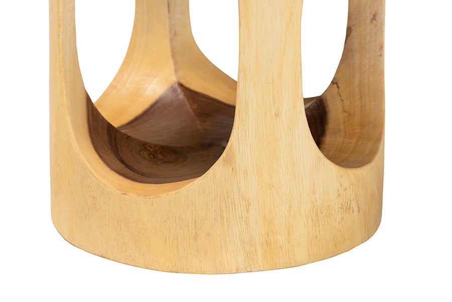 bali & pari Kaseko Hand-carved Suar Wood Side Table - Sculptural Accent Table with Open Work Design, Modern Boho Style for Living Room or Bedroom FredCo