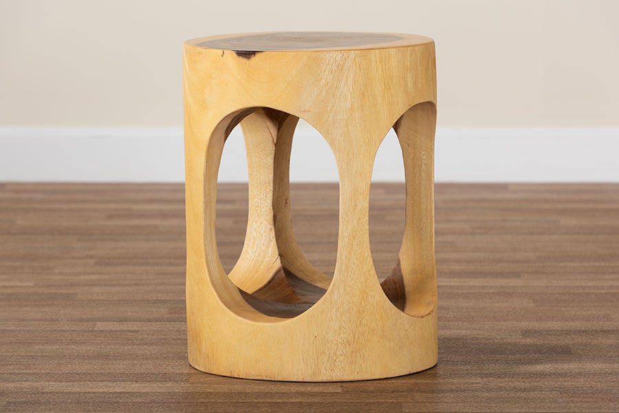 bali & pari Kaseko Hand-carved Suar Wood Side Table - Sculptural Accent Table with Open Work Design, Modern Boho Style for Living Room or Bedroom FredCo