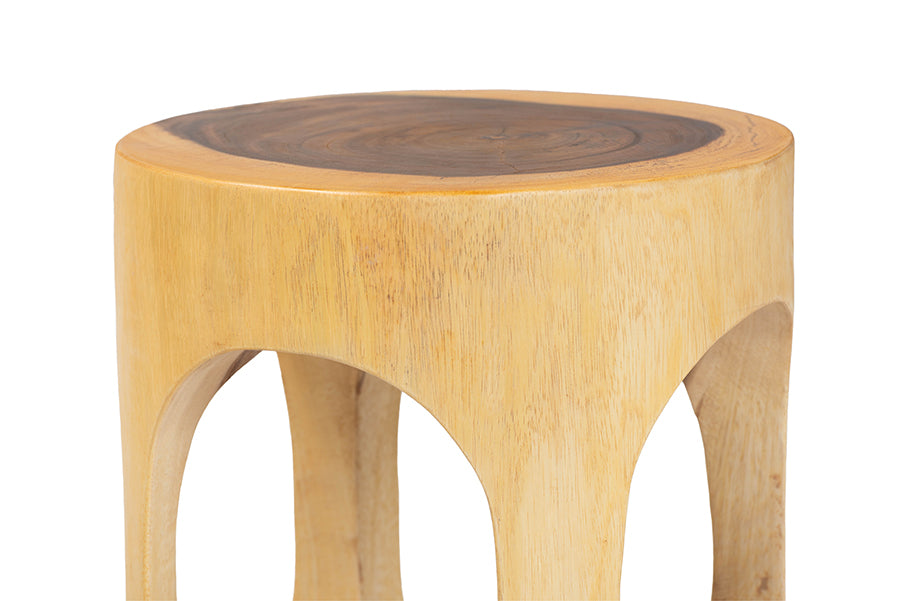 bali & pari Kaseko Hand-carved Suar Wood Side Table - Sculptural Accent Table with Open Work Design, Modern Boho Style for Living Room or Bedroom FredCo