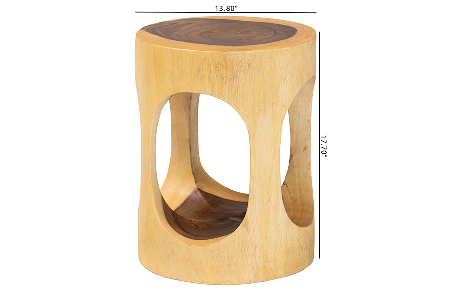 bali & pari Kaseko Hand-carved Suar Wood Side Table - Sculptural Accent Table with Open Work Design, Modern Boho Style for Living Room or Bedroom FredCo