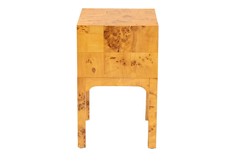 bali & pari Kayla Modern and Contemporary Natural Light Mappa Burl Wood 2-Drawer Nightstand FredCo