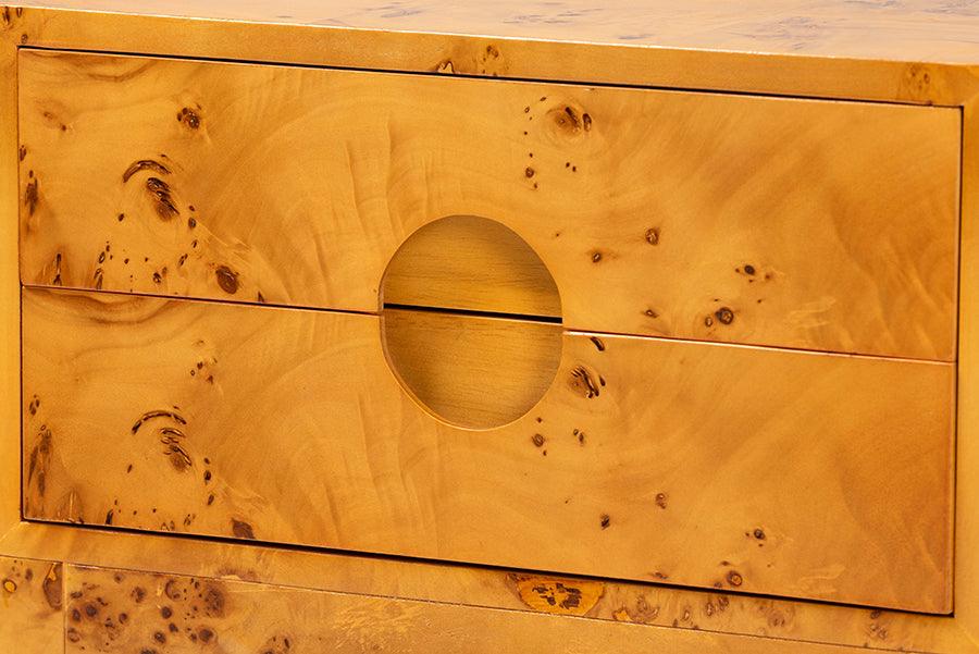 bali & pari Kayla Modern and Contemporary Natural Light Mappa Burl Wood 2-Drawer Nightstand FredCo