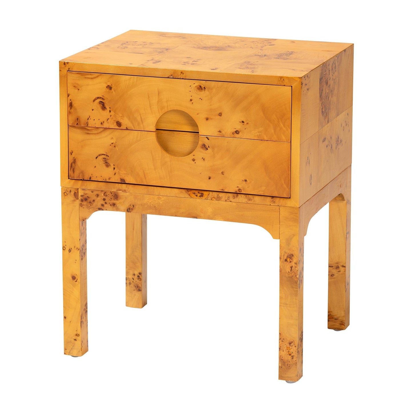 bali & pari Kayla Modern and Contemporary Natural Light Mappa Burl Wood 2-Drawer Nightstand FredCo