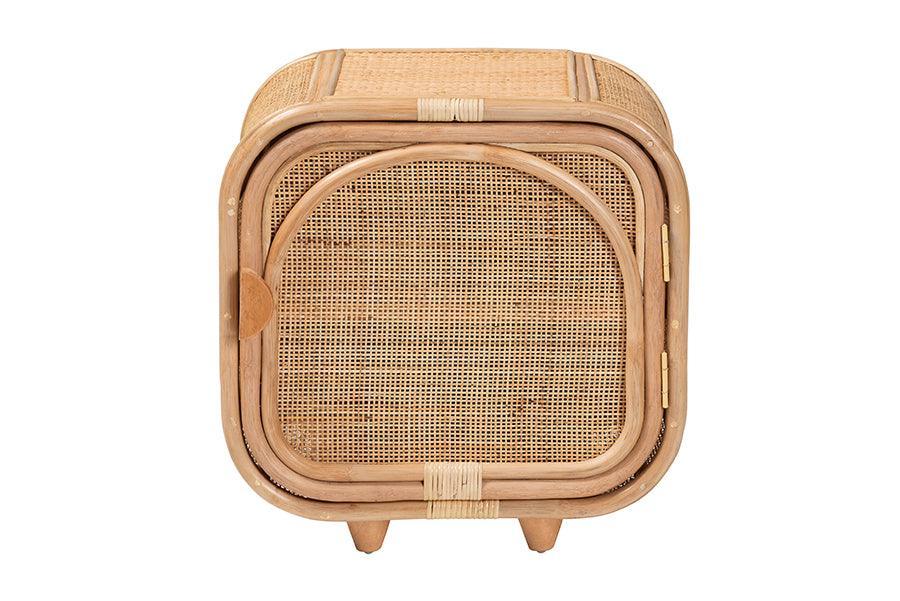 bali & pari Keita Bohemian Natural Rattan and Mahogany Wood Nightstand FredCo