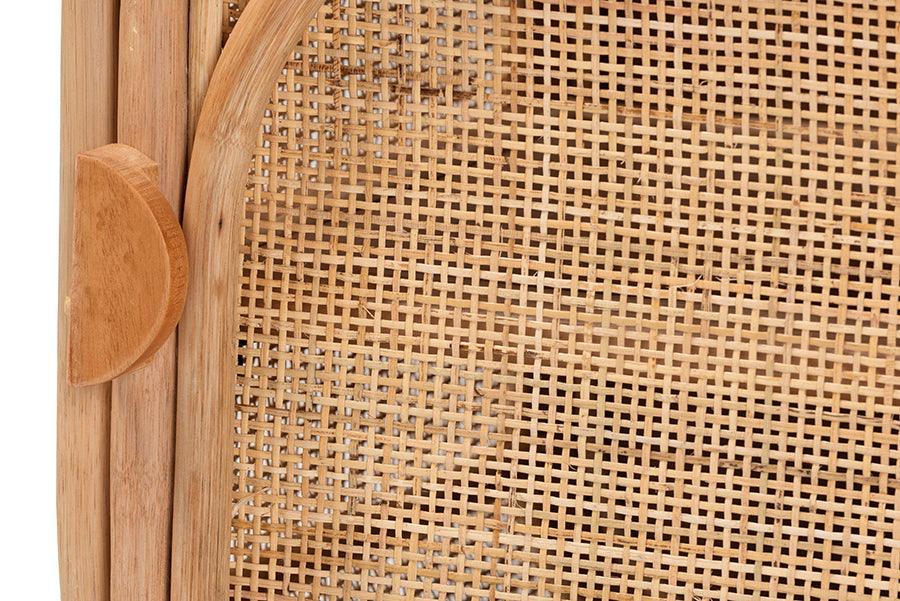 bali & pari Keita Bohemian Natural Rattan and Mahogany Wood Nightstand FredCo