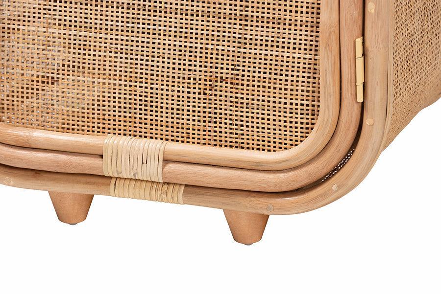 bali & pari Keita Bohemian Natural Rattan and Mahogany Wood Nightstand FredCo